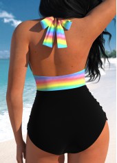 Rainbow Color swimwear,Striped swimwear,Geometric swimwear,ROTITA Tie Rainbow Color One Piece Swimwear