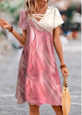 Rosa A-Linien-Kleid mit Rotita-Asymmetrie-Wellenmusterdruck