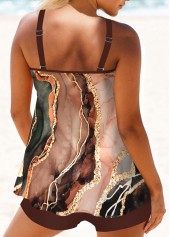 Dark Coffee plus size,Marble plus size,ROTITA Plus Size Circular Ring Marble Print Tankini Set