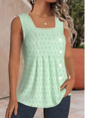 Light Green tops,Plain Color tops,ROTITA Jacquard Light Green Square Neck Sleeveless Tank Top