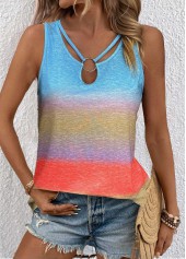 Multi Color tops,Rainbow Color tops,Ombre tops,ROTITA Circular Ring Ombre Multi Color Scoop Neck Tank Top
