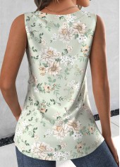 Sage Green tops,Floral tops,Plants tops,ROTITA Tuck Stitch Floral Print Sage Green Sleeveless Tank Top