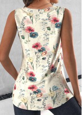 Multi Color tops,Plants tops,Floral tops,ROTITA Tuck Stitch Random Floral Print Multi Color Tank Top