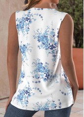 Light Blue tops,Floral tops,Plants tops,ROTITA Button Floral Print Light Blue Split Neck Tank Top