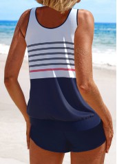 Navy swimwear,White swimwear,Striped swimwear,Geometric swimwear,ROTITA Contrast Binding Navy Striped Tankini Set