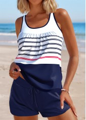 Rotita-Tankini-Set mit kontrastierender Bindung und marineblauen Streifen