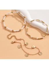 Gold jewelry,White jewelry,Contrast Color jewelry,Seashell Detail Round Gold Anklet Set
