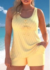 ensemble tankini à poche jaune clair à lacets rotita