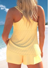 Light Yellow swimwear,Plain Color swimwear,ROTITA Lace Up Light Yellow Pocket Tankini Set