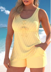 Light Yellow swimwear,Plain Color swimwear,ROTITA Lace Up Light Yellow Pocket Tankini Set