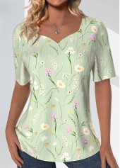 ROTITA Plus Size Textured Fabric Light Green T Shirt