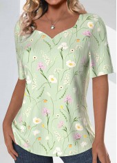 Light Green plus size,Floral plus size,Plants plus size,ROTITA Plus Size Textured Fabric Light Green T Shirt