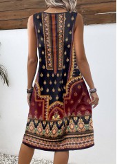 Multi Color dresses,Tribal dresses,Everyday dresses,Casual dresses,ROTITA Button Tribal Print Multi Color A Line Sleeveless Dress