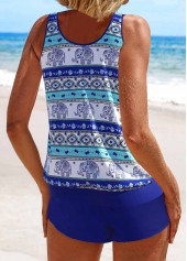 Purplish Blue swimwear,Tribal swimwear,Animal Print swimwear,Dot swimwear,Floral swimwear,ROTITA Mesh Purplish Blue Tribal Print Tankini Set