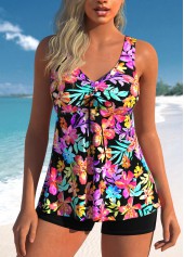 haut tankini à imprimé floral multicolore à cordon de serrage rotita-Pas de fond