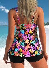 haut tankini à imprimé floral multicolore à cordon de serrage rotita-Pas de fond