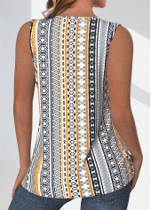 Light Yellow tops,Multi Color tops,Tribal tops,Striped tops,Geometric tops,Floral tops,ROTITA Tuck Stitch Tribal Print Light Yellow Sleeveless Tank Top