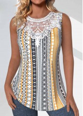 débardeur sans manches jaune clair à imprimé tribal rotita tuck stitch