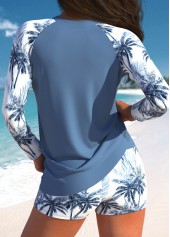 Dusty Blue swimwear,Plants swimwear,ROTITA Patchwork Dusty Blue Tropical Plants Print Tankini Set