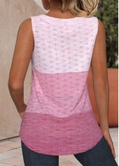 Pink tops,Striped tops,Geometric tops,ROTITA Button Striped Pink Square Neck Sleeveless Tank Top