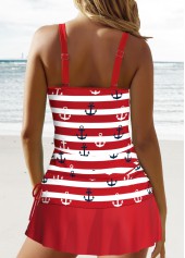 Red swimwear,Striped swimwear,Geometric swimwear,ROTITA Circular Ring Red Striped Tankini Set