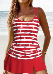 Red swimwear,Striped swimwear,Geometric swimwear,ROTITA Circular Ring Red Striped Tankini Set