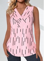 ROTITA Surplice Geometric Print Light Pink V Neck Tank Top