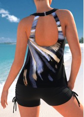Rotita-Tankini-Oberteil mit Cut-Outs in Schwarz und geometrischem Muster-Kein Boden