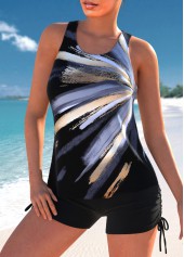 Rotita-Tankini-Oberteil mit Cut-Outs in Schwarz und geometrischem Muster-Kein Boden