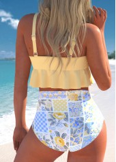 Light Yellow swimwear,Floral swimwear,Plants swimwear,Geometric swimwear,Plaid swimwear,ROTITA Smocked Light Yellow Floral Print Bikini Set