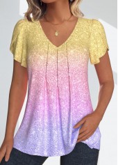 Rotita Tuck Stitch Ombre mehrfarbiges T-Shirt mit V-Ausschnitt