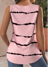Light Pink tops,Striped tops,Geometric tops,ROTITA Button Striped Light Pink Square Neck Sleeveless Tank Top