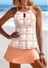 Rotita-Tankini-Set in Orange mit geometrischem Muster und Ausschnitten
