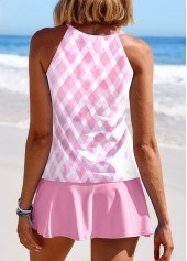 Light Pink swimwear,Geometric swimwear,Striped swimwear,ROTITA Cut Out Light Pink Geometric Print Tankini Set