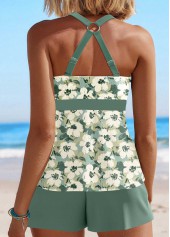 Sage Green swimwear,Floral swimwear,Plants swimwear,ROTITA Circular Ring Sage Green Floral Print Tankini Set