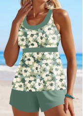 Sage Green swimwear,Floral swimwear,Plants swimwear,ROTITA Circular Ring Sage Green Floral Print Tankini Set
