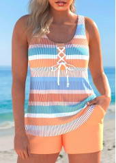 Rotita-Tankini-Set zum Schnüren in Orange mit mehreren Streifenmuster