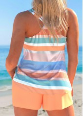 Orange swimwear,Cyan swimwear,Striped swimwear,Geometric swimwear,ROTITA Lace Up Orange Multi Stripe Print Tankini Set