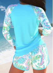Cyan plus size,Paisley plus size,ROTITA Plus Size Patchwork Paisley Print Cyan Tankini Set