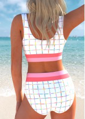 White swimwear,Rainbow Color swimwear,Striped swimwear,Geometric swimwear,ROTITA Patchwork White Multi Stripe Print Bikini Set