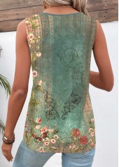 Green tops,Tribal tops,Floral tops,Plants tops,ROTITA Patchwork Tribal Print Green V Neck Sleeveless T Shirt