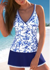 Rotita Surplice Marinefarbenes Tankini-Set mit zufälligem Blumendruck