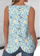 ROTITA Button Ditsy Floral Print Mint Green Sleeveless Tank Top