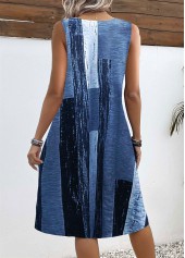 Denim Blue dresses,Graphic dresses,Geometric dresses,Everyday dresses,Casual dresses,ROTITA Circular Ring Graffiti Print Denim Blue A Line Dress
