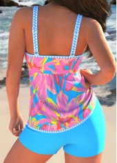 Sky Blue swimwear,Graphic swimwear,ROTITA Patchwork Sky Blue Graffiti Print Tankini Set