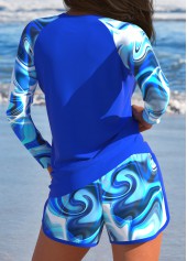 Royal Blue swimwear,Striped swimwear,Geometric swimwear,ROTITA Patchwork Royal Blue Wave Pattern Print Tankini Set