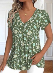 Olive Green tops,Ditsy Floral tops,ROTITA Embroidery Ditsy Floral Print Olive Green T Shirt