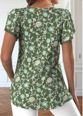 Olive Green tops,Ditsy Floral tops,ROTITA Embroidery Ditsy Floral Print Olive Green T Shirt