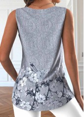 Light Grey Marl plus size,Floral plus size,Plants plus size,ROTITA Plus Size Button Light Grey Marl Sleeveless Tank Top