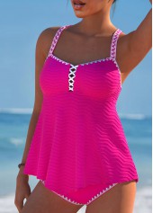 Hot Pink plus size,Plain Color plus size,ROTITA Plus Size Criss Cross Hot Pink Tankini Set